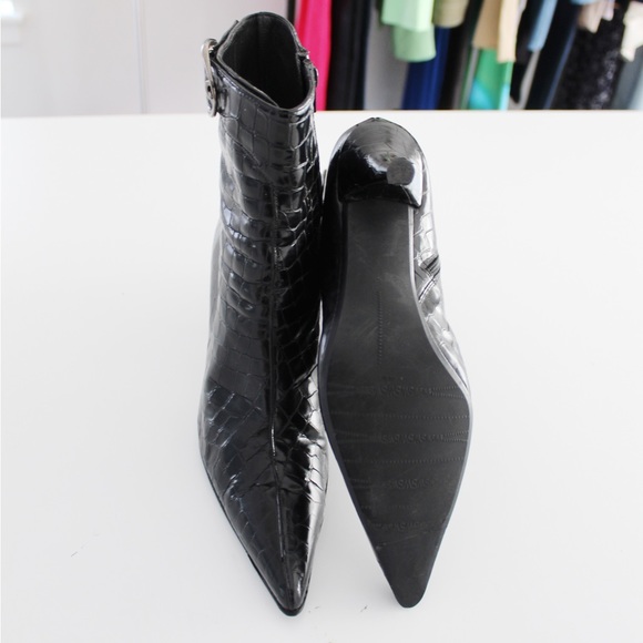 Stuart Weitzman Croc Embossed Patent Leather Stiletto Booties - Picture 7 of 7